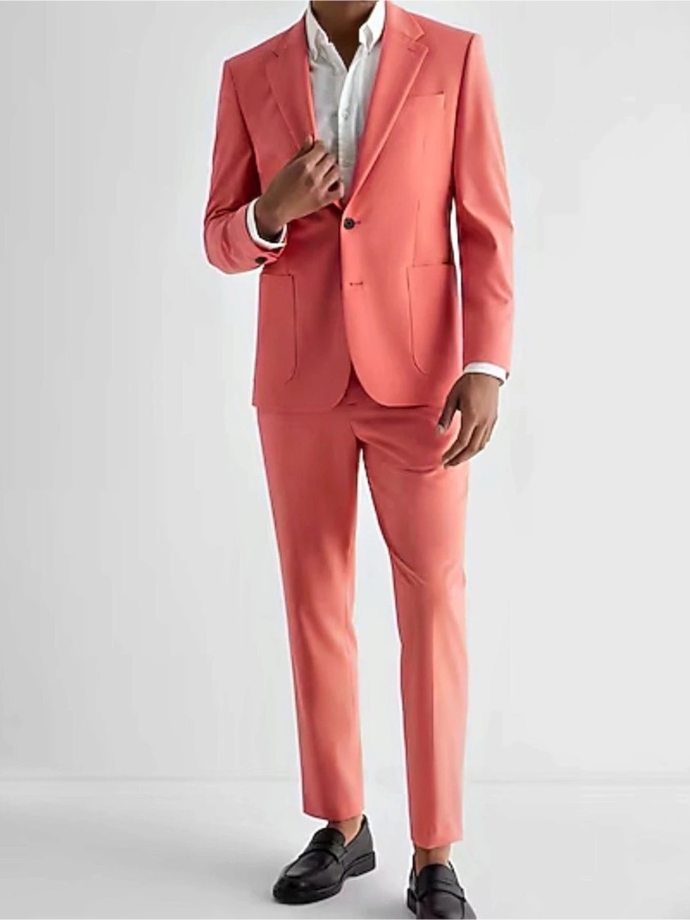 Men’s Express Slim Coral Stretch Cotton-Blend Suit New With Tags